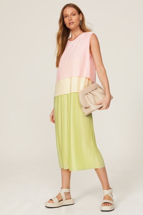 BOSS by HUGO BOSS Dresses & Skirts - BOSS Hugo Boss Emanis Colorblock Layered Pink Yellow Sleeveless Dress Size Small
